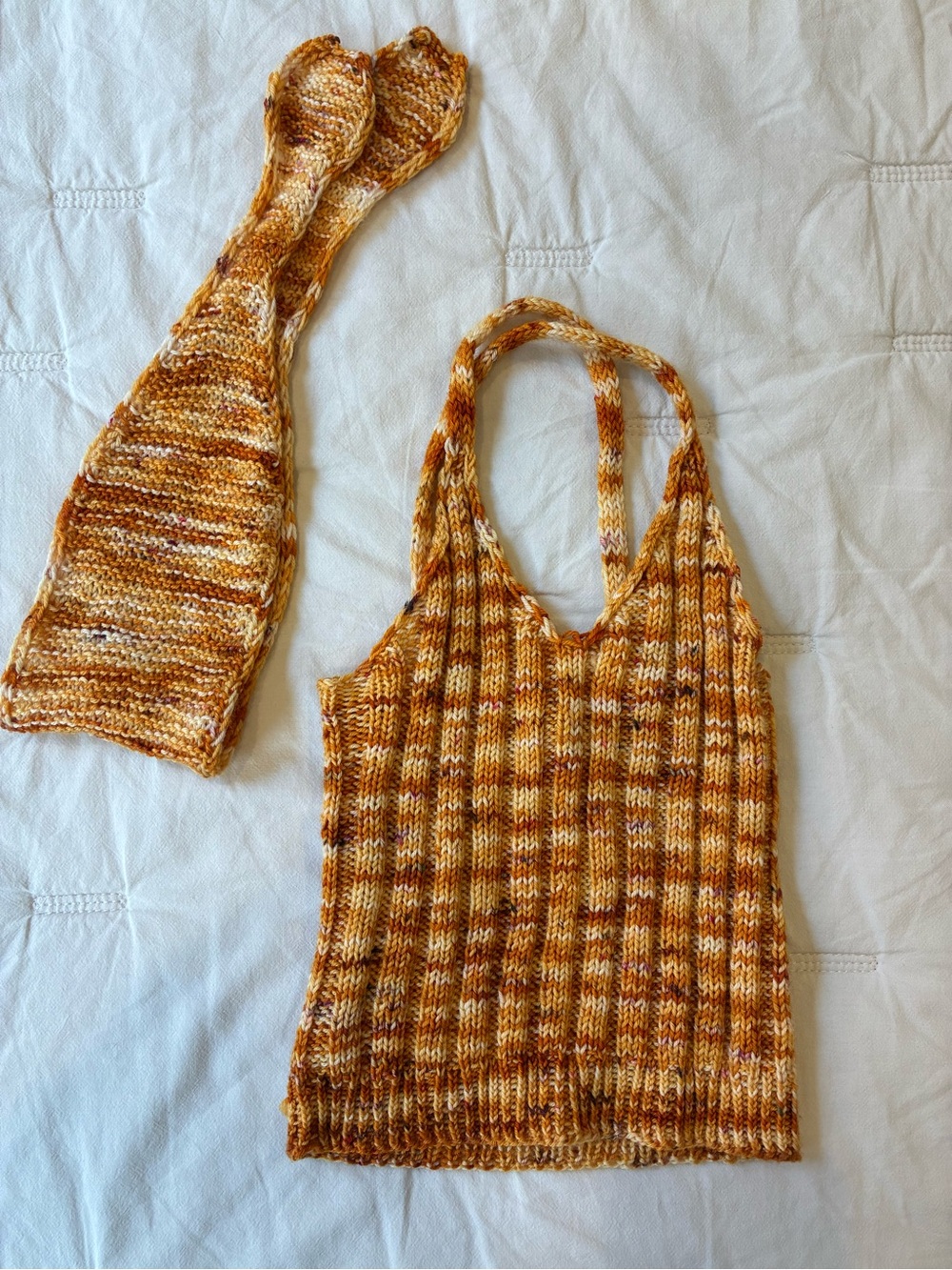 Handknit Ribbed V‑Neck Tank Nd Headband in Marigold